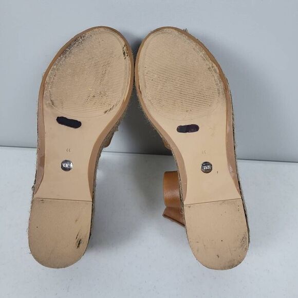 ZARA Tan Leather Hessian Wedge Sandals Shoes Size 39 UK 6 US 8 Summer Holiday - Picture 9 of 10